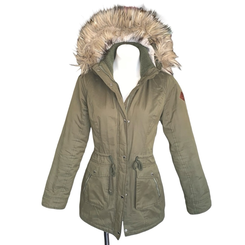 Hollister Olive Green Parka with Faux Fur Hood - Picture 12 of 16